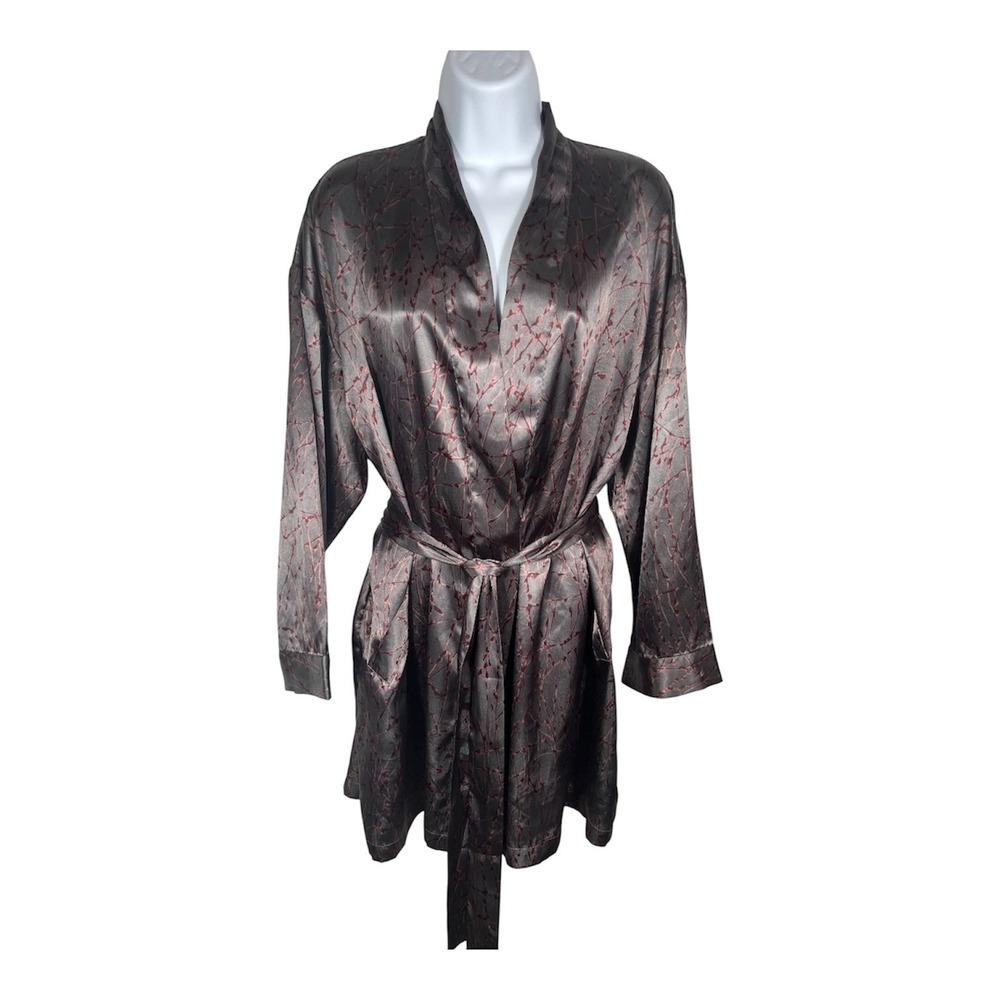 Vintage Victoria's Secret Women's SZ OS 99' Brown Satin Floral Branch Robe -2016